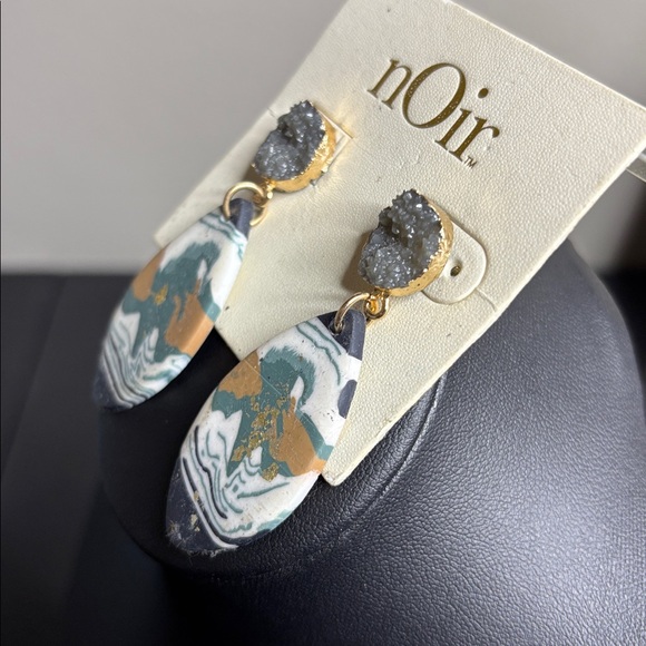 Noir Teardrop Dangle Druzy Earrings with Gold Accents NWT - Picture 2 of 5